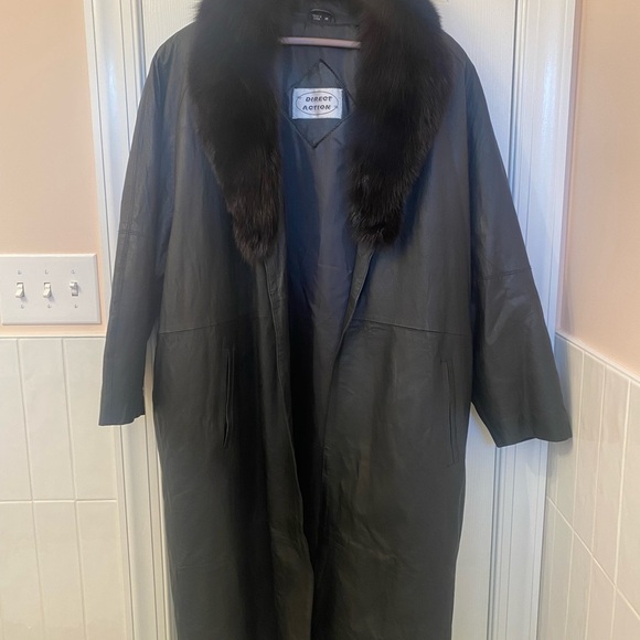 Direct Action Black Genuine Leather Trench with Fur Collar Size M - Picture 9 of 11